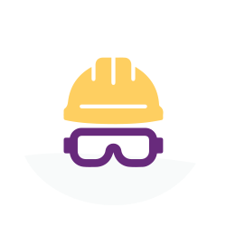 yellow safety hardhat with purple goggles